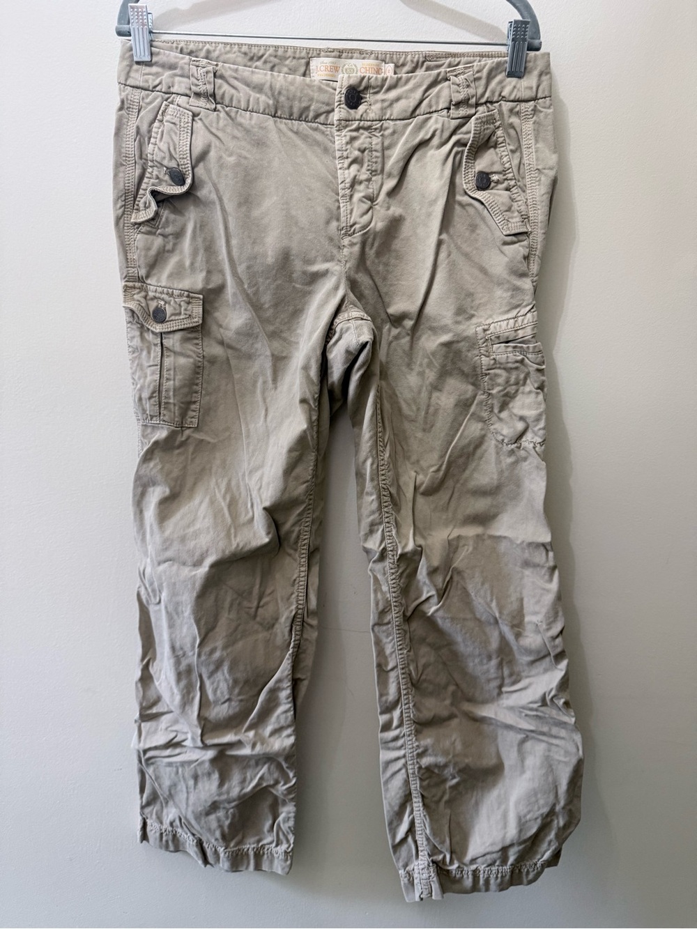VTG Y2K J Crew Cargo Pants Beige Khaki Utility Broken In Chino Weathered 8
